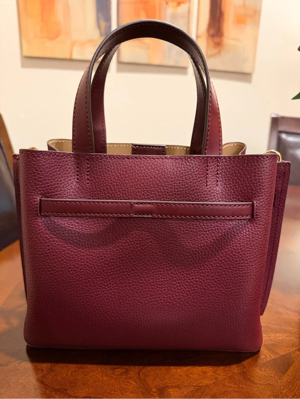 Michael Kors Pebbled Leather Satchel with Crossbody Strap & Card Case in Oxblood